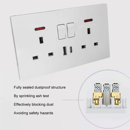 11/25W Double Wall Plug Socket 2 Gang 13A with USB Type C Outlets Flat Plate - Bild 9 von 15