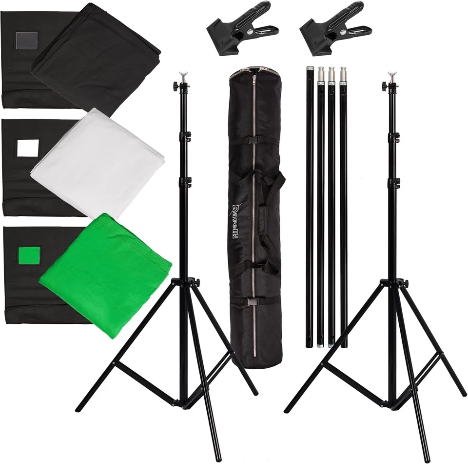 Pantalla de fondo Ravelli verde, negro, blanco 10' soportes con amortiguación de aire Foto 2 de 4