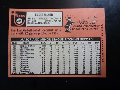 1969 Topps Eddie Fisher, #315 California Angels VG/EX | eBay