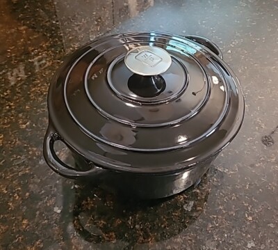 Wolfgang Puck Black 5 Qt Cast Iron Dutch Oven Enamel Coating, Self-Basting Cover