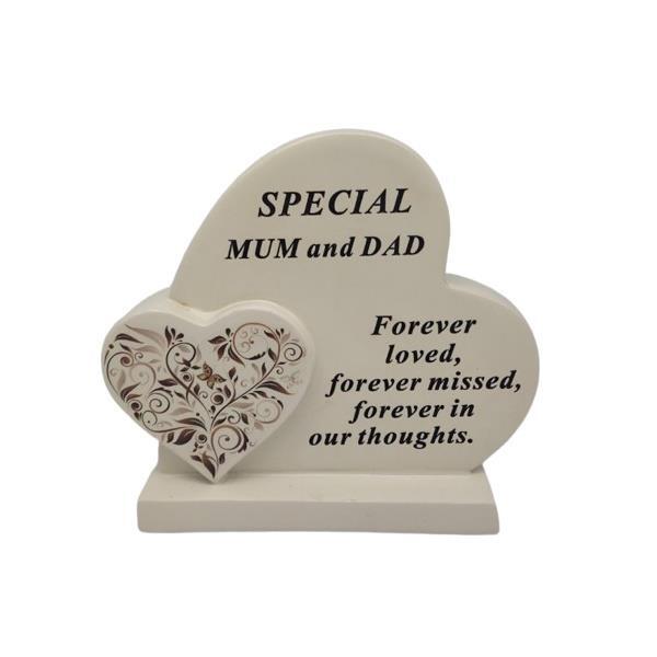 Graveside Ornament Memorial Mum & Dad Floral Heart Parents Remembrance Plaque