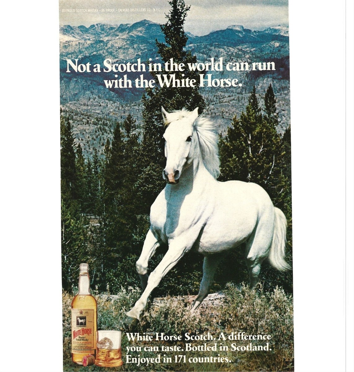 White Horse Scotch Scotland Whisky Galloping Horse AD 1970s