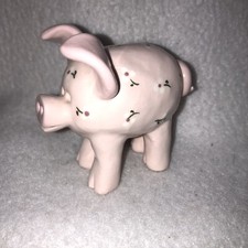 Pink Pig Figurine Floral Design Piglet Hog Farm House Animal 1989 Vtg Homemade