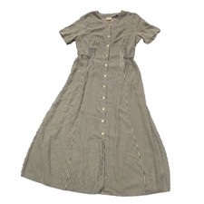 Stripe Summer Long Dress Black White Choise by Danwear Button Front Vtg UK 16