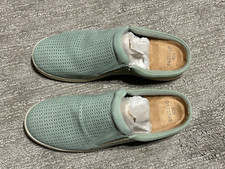 EARTH ORIGINS Emilia Perf. Leather Mules Women Size 9.5W Dusty Green Nubuck
