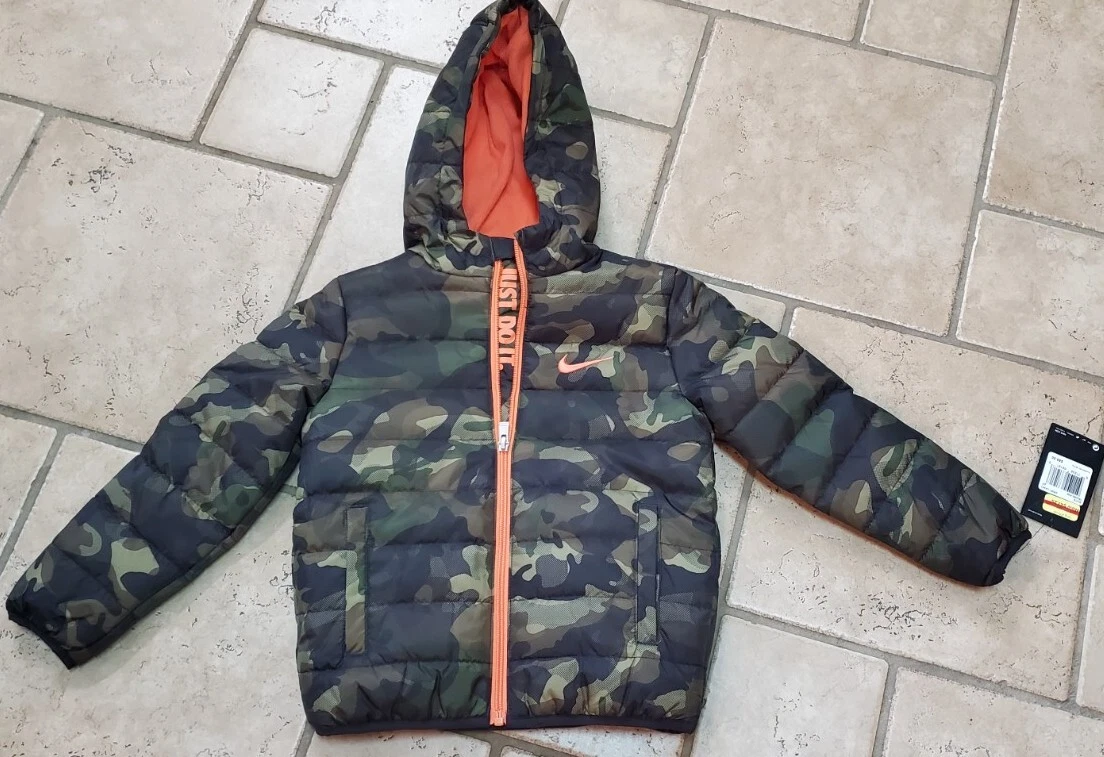 Nike Puffers Jacket Army Camo Boys 4T Orange Lining NWT MSRP $85 | eBay