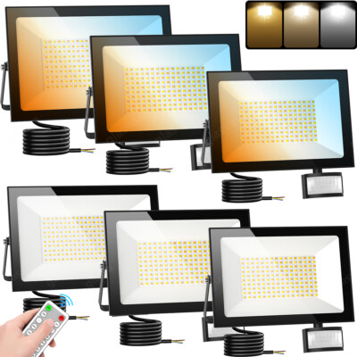 LED Fluter mit Bewegungsmelder Fernbedienung Außen Strahler Scheinwerfer Lampe