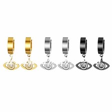 2-6pcs Men Women CZ inlaid Evil Eye Hoop Huggie Earrings Stainless Steel Dangle