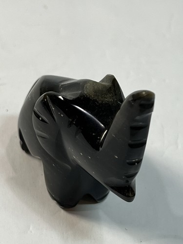 Black Obsidian Natural Gemstone Elephant Trunk Up Good Luck Home Office Decor - Picture 7 of 11