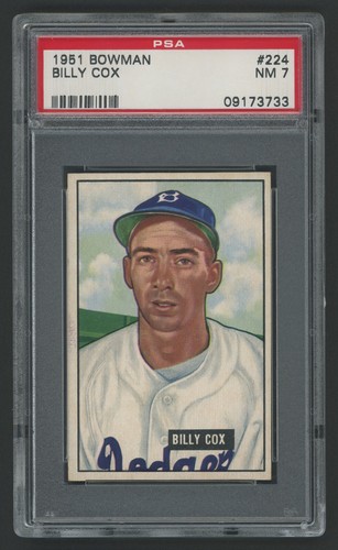 1951 Bowman #224 Billy Cox PSA 7 Brooklyn Dodgers Vintage Baseball Card