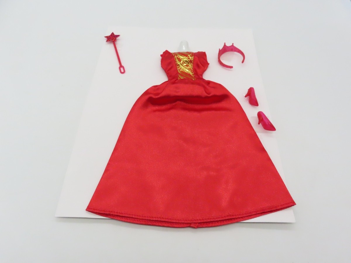 Barbie Doll Princess Satiny Red Gown Gold Long Fashion Design Dress Barbie Doll Princess Satiny Red Gown Gold Long Fashion Design Dress