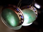Vintage Chinese JADEITE jade Earrings silver gold WHITE APPLE Green CARVED CRANE — photo 6