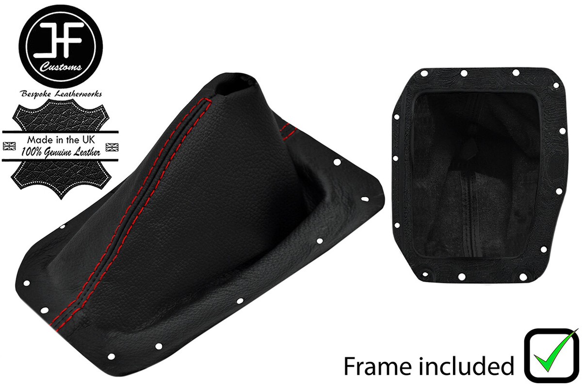 RED STITCH LEATHER SHIFT BOOT+PLASTIC FRAME BRACKET FITS NISSAN