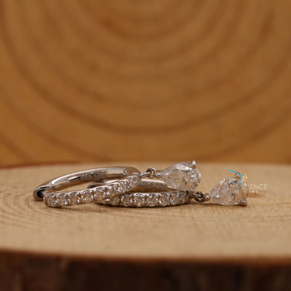 14K Gold Pear Cut Lab Grown Diamond Hoop Earrings Teardrop Dangle Elegant Gift - Image 2 of 4