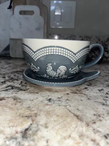 Temp-Tations By Tara Doodle Doo Rooster Soup and Saucer Plate 22 oz.