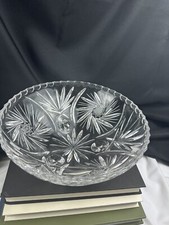 Vintage Cut Crystal Footed Serving Bowl Starburst Heavy Hobstar Pattern