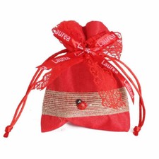 Bomboniera sacchetto porta confetti per laurea rosso 12 pz con coccinella e juta