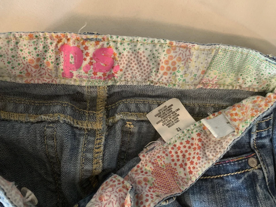 P.S. para niña Falda vaquera azul by Aeropostale talla 12 con cintura ajustable - 26" x 13"- EK Foto 3 de 3