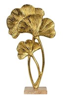 Skulptur Dekofigur TropenbläTter Gold Aus Metall Auf Holzsockel 21X39 Cm