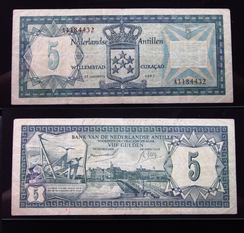 Netherlands Antilles 5 Gulden 1967 P8 i4432 Nederlandse Antillen Dutch Bank