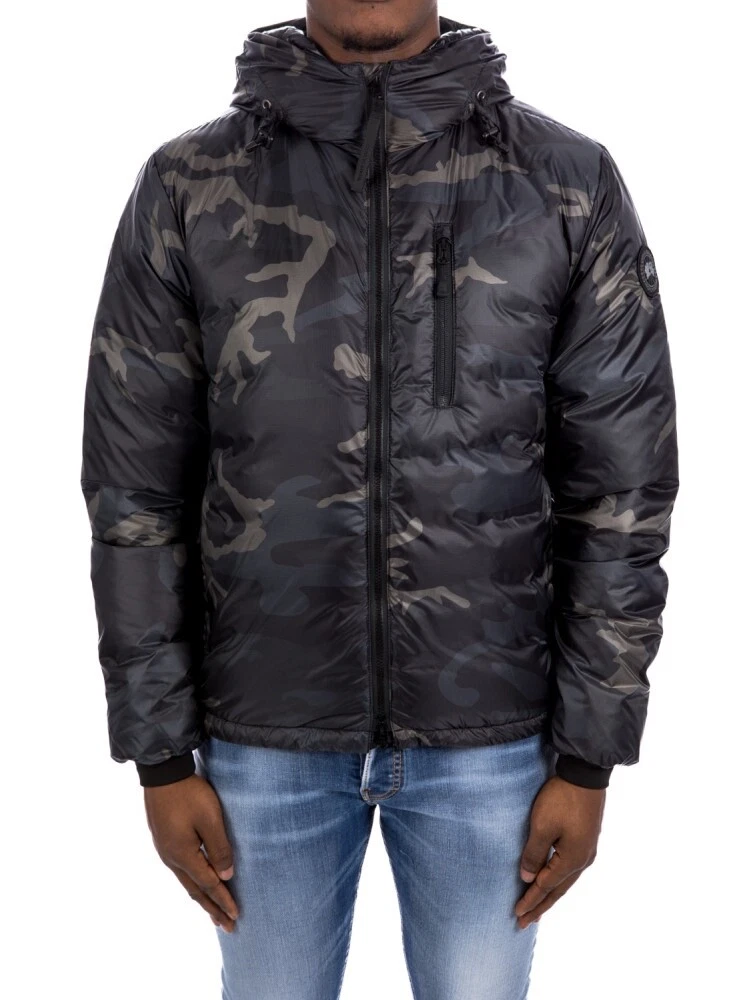 Canada Goose Black Down Camo Lodge Hoody Jacket Uomo XL NUOVO Piumino