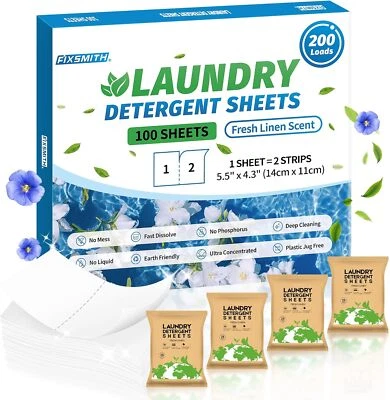 BRANDED Laundry Detergent Sheets, 200 Loads Fresh Linen Scent Laundry Soap Washing No