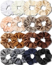 Satin Hair Scrunchies 16 Pack Neutral Color Silk Soft Tie Band Styling