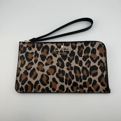 Kate Spade Lucy Leopard Medium Saffiano L-Zip Wristlet KH767