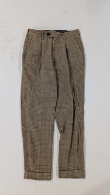 Todd Snyder Madison Suit Trousers 28 Brown Houndstooth Linen Silk Pleated Pant