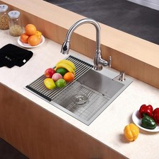Stainless Steel Farmhouse Drop-in Sink Top Mount Single Bowl w/ Ledge 25 x 22in