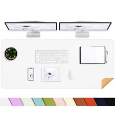 55x17 Inch Leather Desk Pad Protector Large Cork NonSlip Mouse Mat White