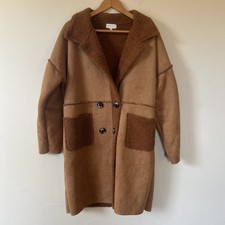 Made In Italy Apricot Faux Shearling Button Long Overcoat Camel Small Medium