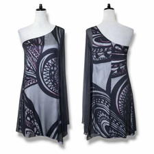 Trina Turk Mini Cocktail Dress 2 One Shoulder Chiffon Party Wedding Formal