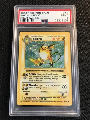 PSA 9 MINT Raichu 14 Base Set Shadowless Holo Pokemon Card - Image 1 of 2