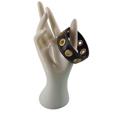 Coach Vintage Black Leather Grommet Cuff Brac...