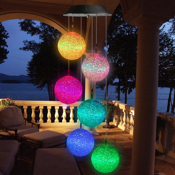 Solar Windspiel Garten 6 Led Kugel Farbwechsel Wasserfest Deko FüR Balkon Hof-image