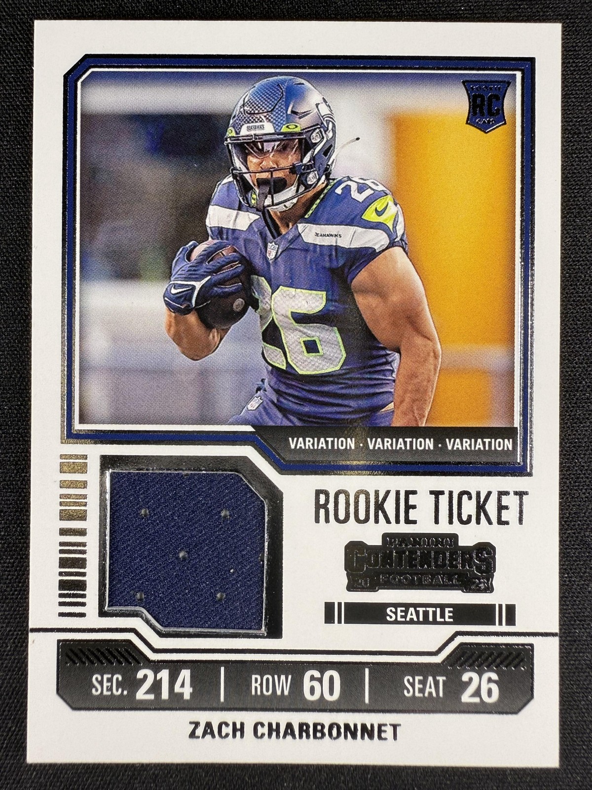 2023 Panini Contenders #TS38V Zach Charbonnet Rookie Ticket Swatches Patch