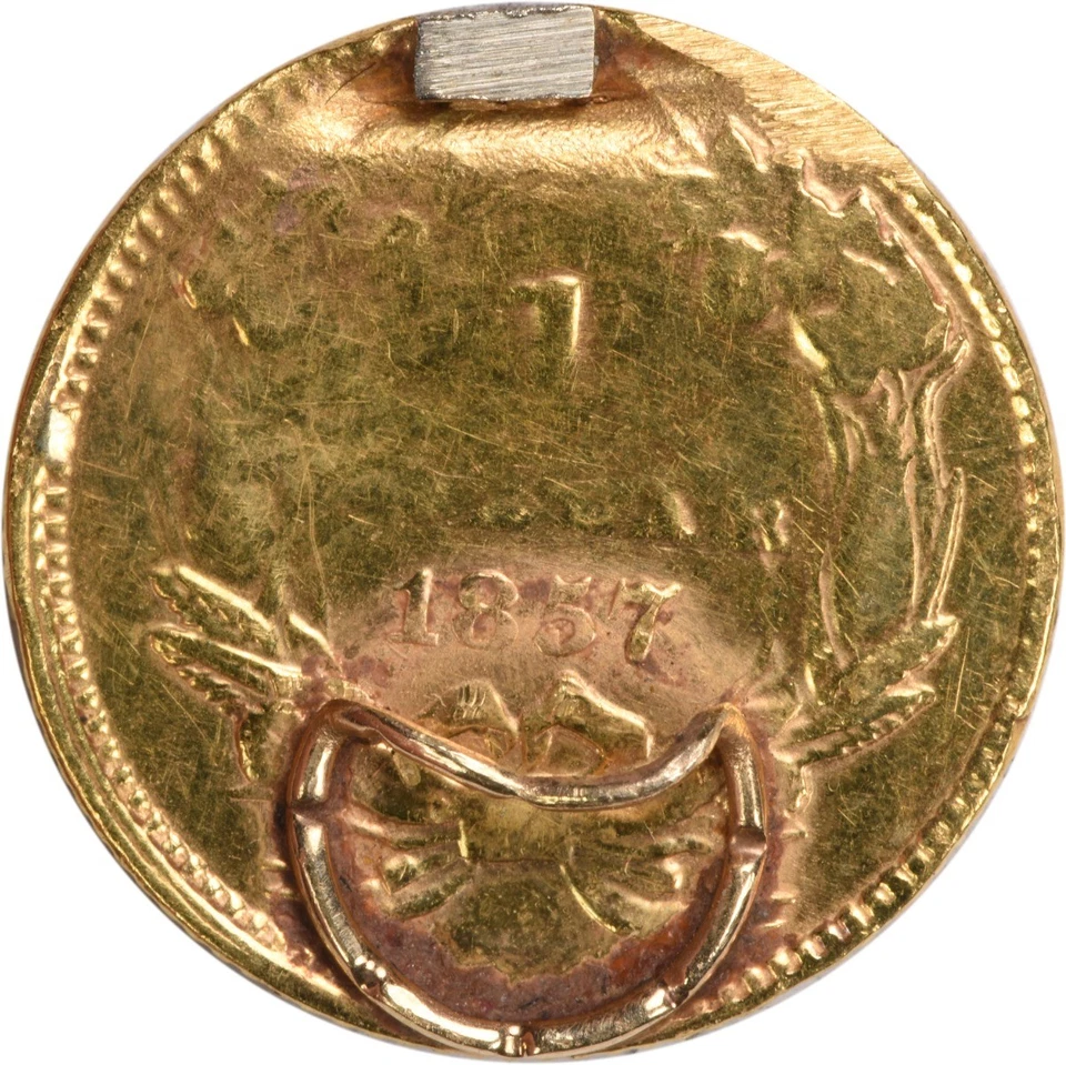 Oro 1857 $1 tipo 3 en estado bastante bueno (soldadura) sin certificación #220 Foto 2 de 2