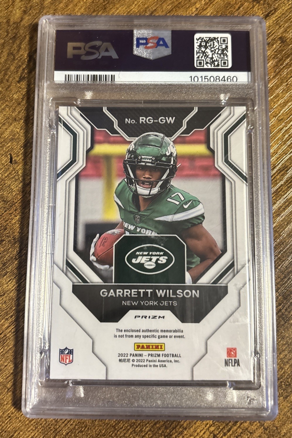 2022 Panini Prizm - Rookie Gear Garrett Wilson #RG-GW RC PSA 10 view 2