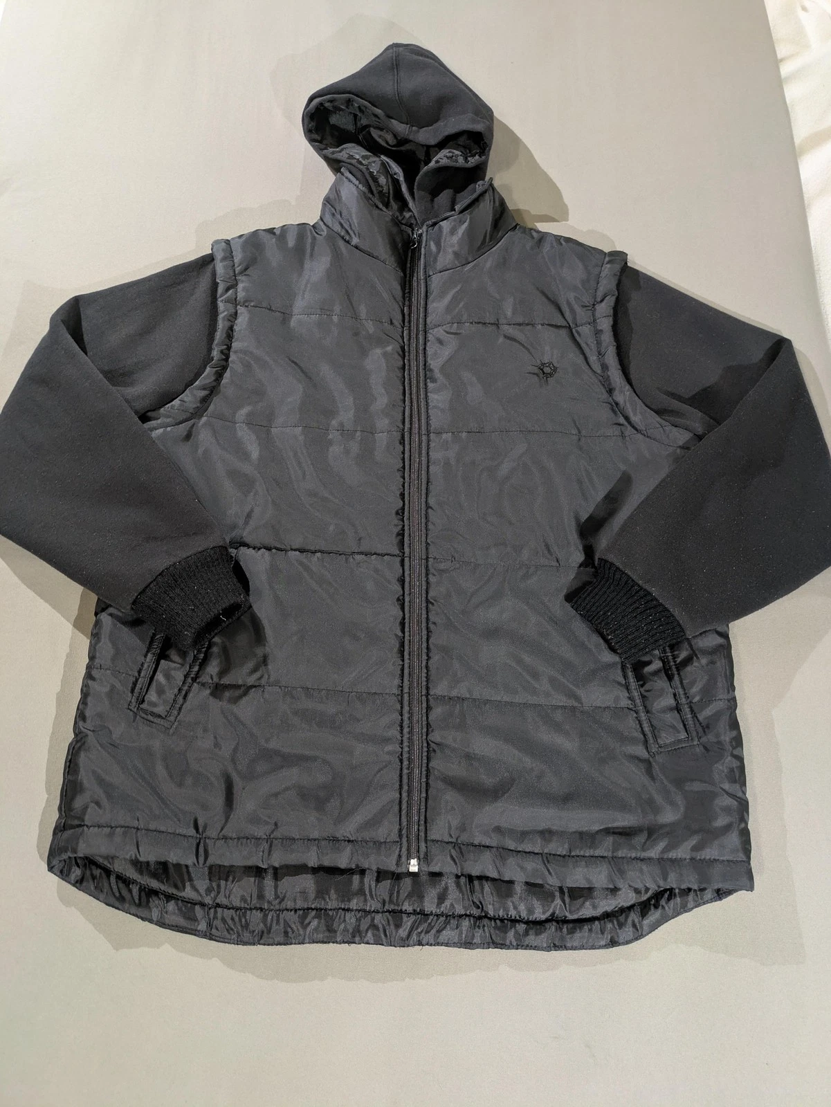 Vintage Southpole Jacket Mens Large Black Hooded Puffer Full Zip Quilted Lined