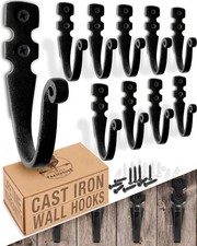 10 Pack Cast Iron Wall Hooks,Handmade Blacksmith,Wall Mounted J Hooks, Farmhouse
