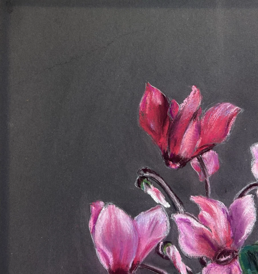 Original Pastel Drawing, Still Life Flowers, Pink Flowers, Signed - Photo 3/4