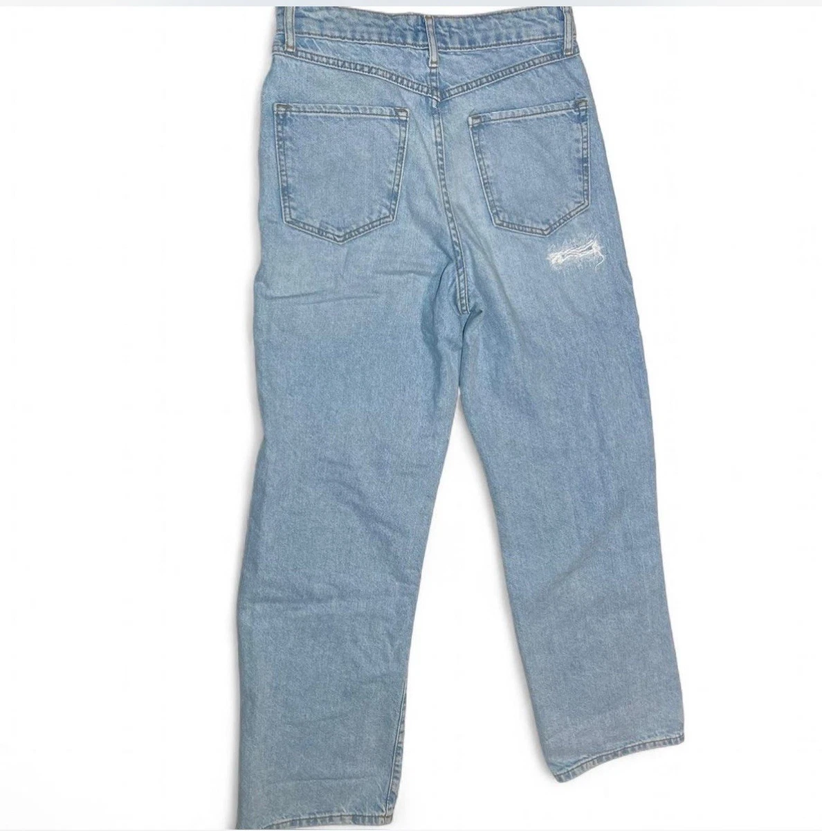 Pantalones de mezclilla Forever 21 Distressed de pierna ancha para mujer talla 26 azul lavado medio