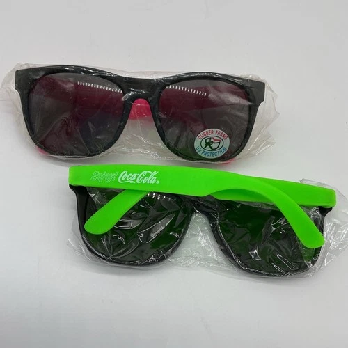 Lot of 2 Vintage Neon Green Pink Coca Cola Sunglasses UV Protection Rubber Frame