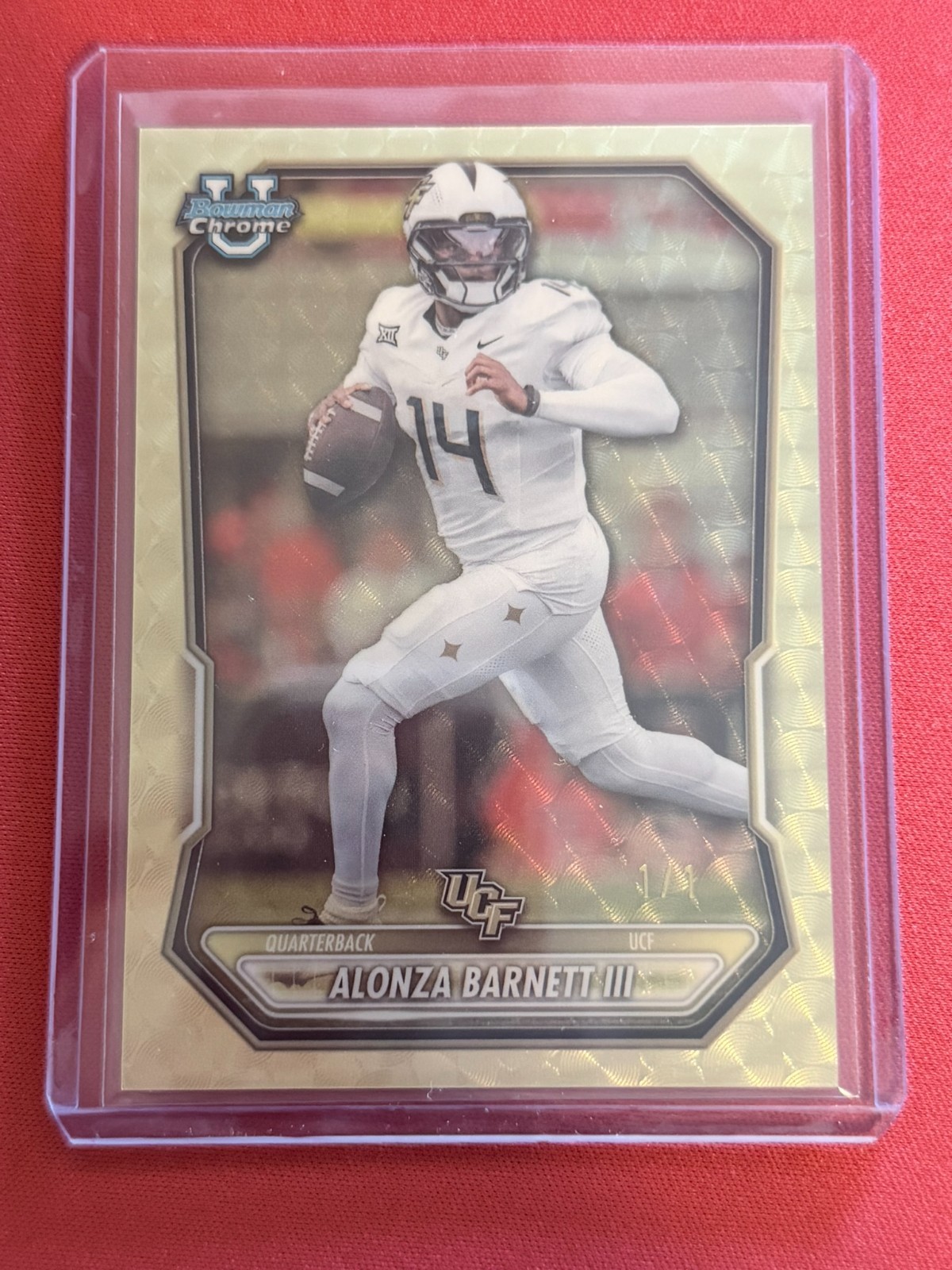 2026 Bowman Chrome Prospects BCP-155 Alonza Barnett III SUPERFRACTOR 1/1 UCF QB view 4