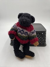 Chrisha Playful Plush Black Teddy Bear Jointed Vintage Knit Fair Isle Sweater 9"