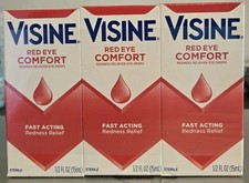 3 VISINE Red Eye Comfort Redness Relief Eye Drops 15 mL x2 0.5 fl oz Exp 9/28