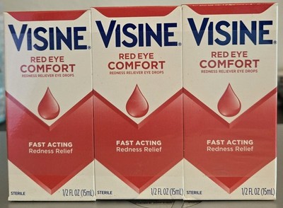(3) VISINE Red Eye Comfort Redness Relief Eye Drops (15 mL)x2 0.5 fl oz Exp 9/28