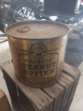 RARE VINTAGE ANTIQUE 25 LB PACIFIC PEANUT BUTTER ATLANTIC PACIFIC CO TEA TIN CAN