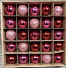 Jingles Joy Red Pink Solid Glitter Glass Christmas Ornaments 1” Set 25